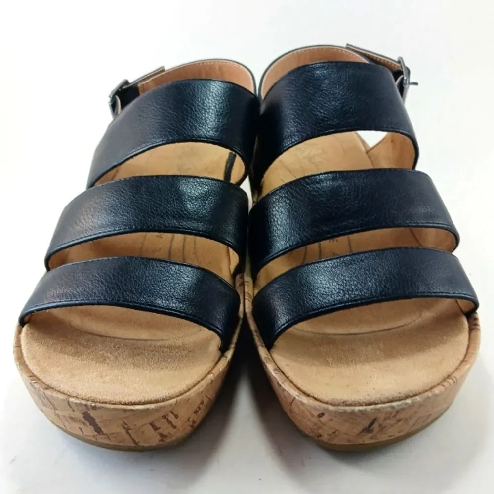 Life Stride Wyonna Low Profile Cork Wedge 3 Band Active Arch Black Womans 9.5.